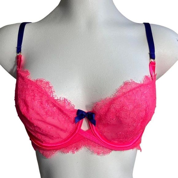 Victoria's Secret Very Sexy Neon Pink and Purple Underwire Unlined Demi Bra 32D - Picture 1 of 5